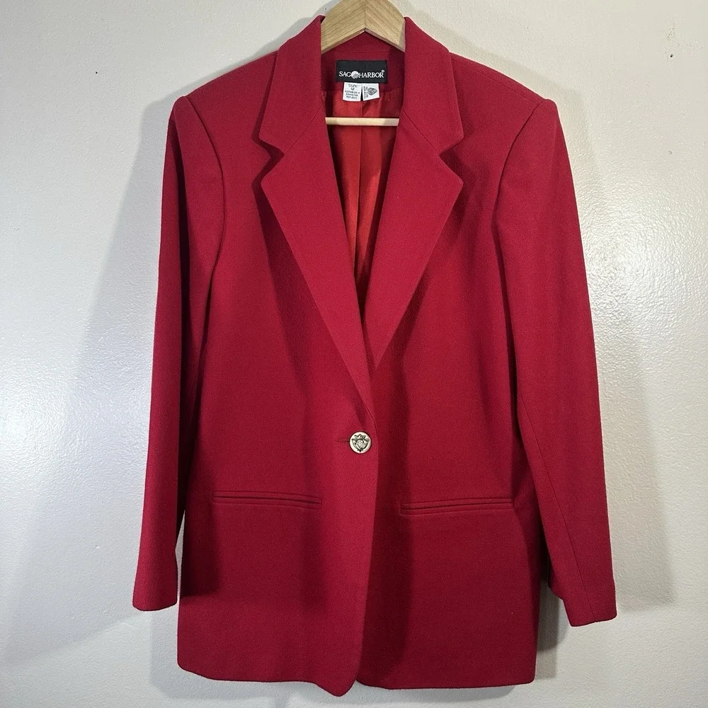 Sag Harbor Blazer Womens Size 12 Red 100% Wool Jacket Vintage Coat - Swanky Barn
